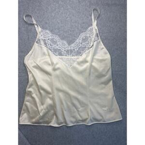 Vintage 80s Diane von Furstenberg DVF Ivory Satin Lace Camisole Tank Top